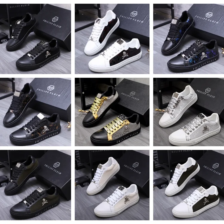 Philipp Plein Skull Low-Top Genuine Leather Casual Sneakers 