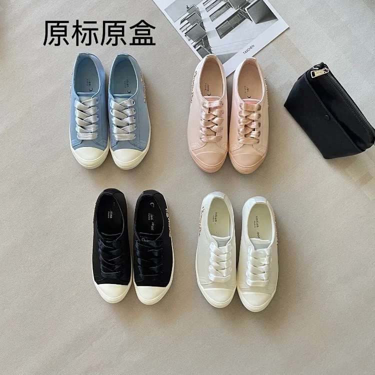 Dior new comfortable silk satin lace-up sneakers