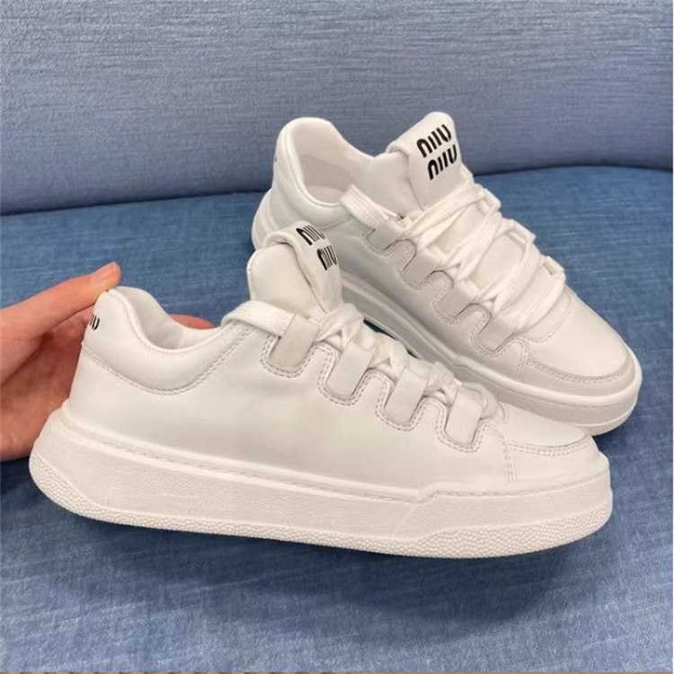 Miu Miu new style platform lace-up white sneakers - 2