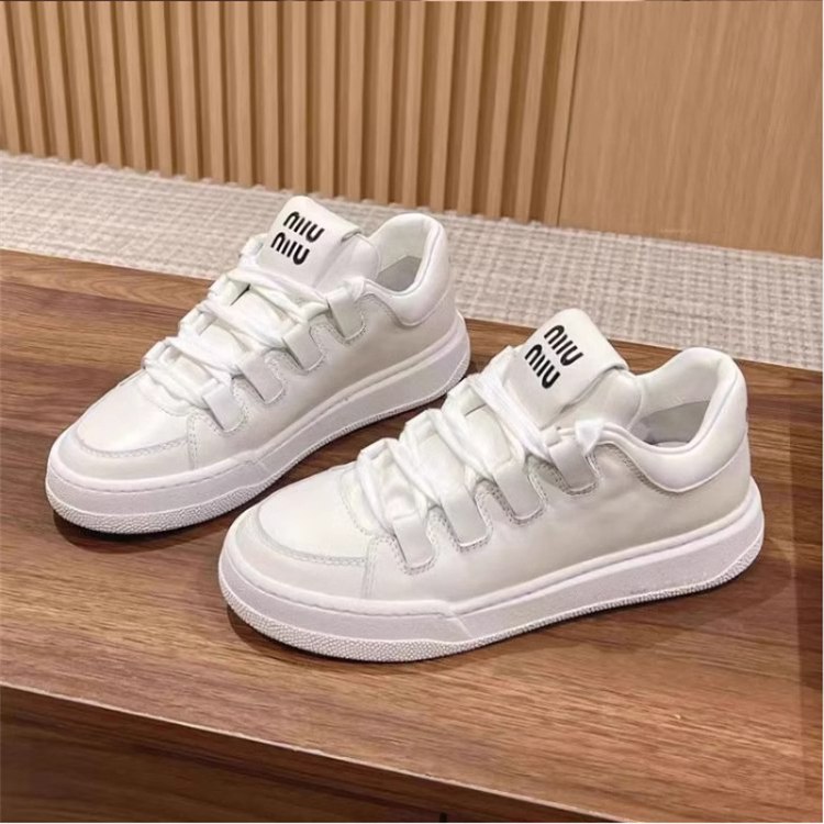Miu Miu new style platform lace-up white sneakers - 3
