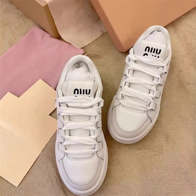 Miu Miu new style platform lace-up white sneakers - 4